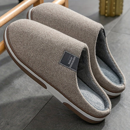 Warme Herenpantoffels met Visgraatstructuur – Comfort & Grip voor Thuis in de Herfst en Winter
