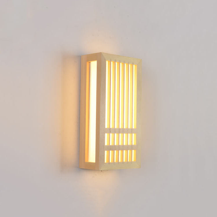 Eenvoudige Massief Houten Rechthoekige 1-Licht Japanse Wandlamp