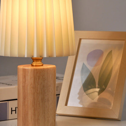 Vintage Koreaanse Geplooide Kolom Massief Houten Basis 1-Lichts Tafellamp