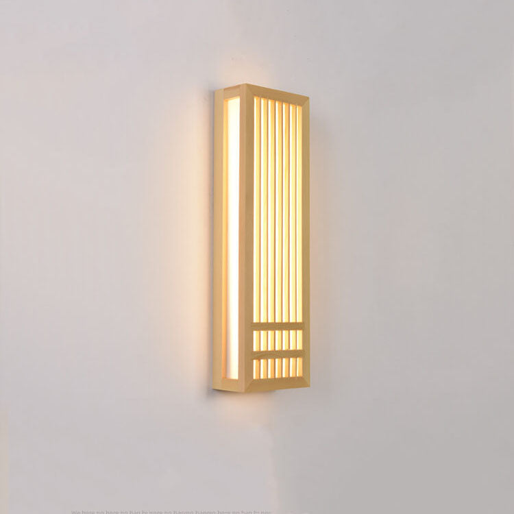 Eenvoudige Massief Houten Rechthoekige 1-Licht Japanse Wandlamp