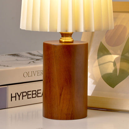 Vintage Koreaanse Geplooide Kolom Massief Houten Basis 1-Lichts Tafellamp