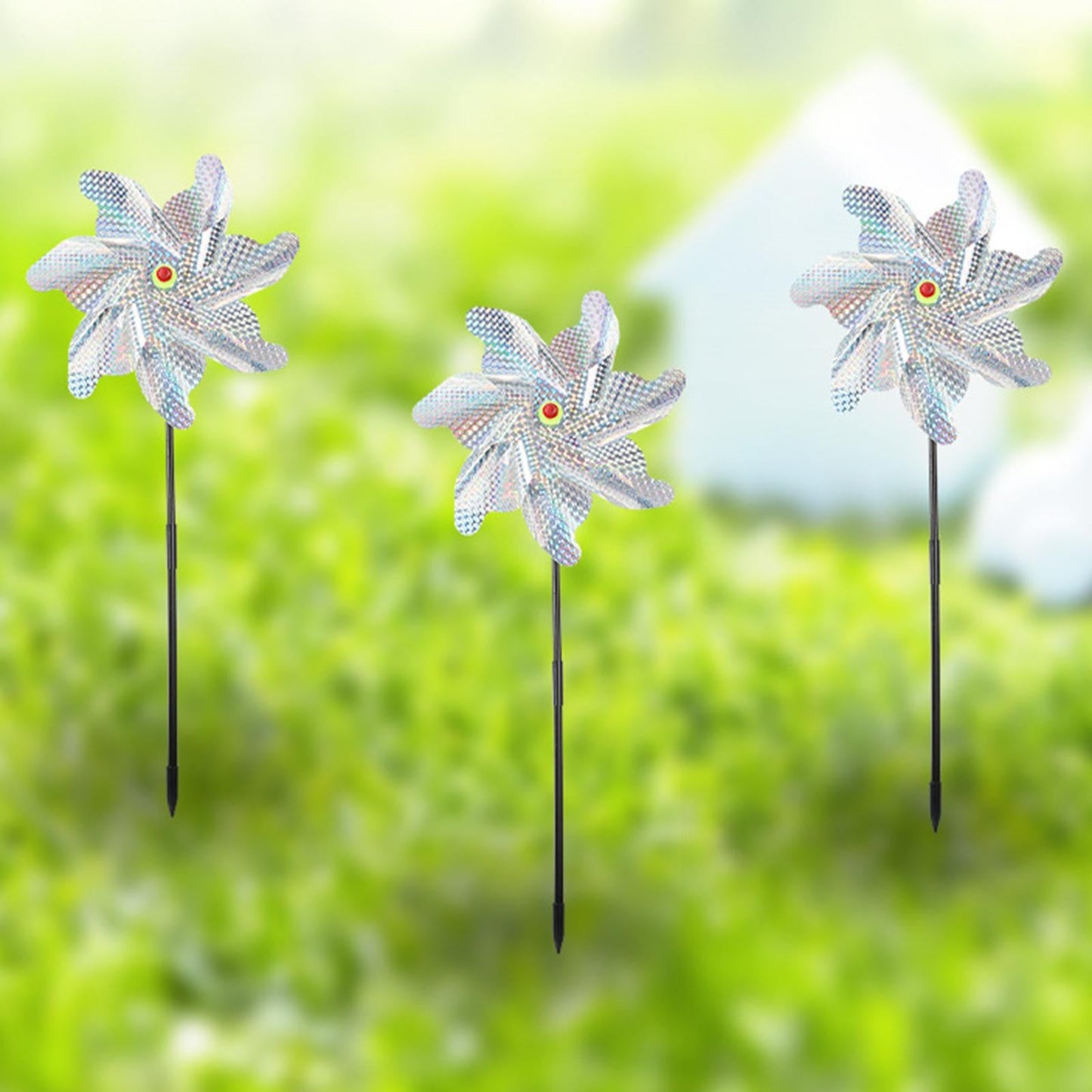 Maxbell Whirl Reflective Pinwheel Wind Spinner Sprankelend Zilver voor Boerderij Tuin Achtertuin