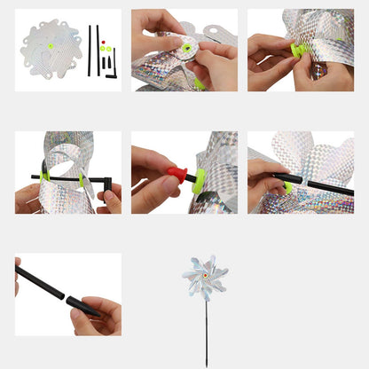 Maxbell Whirl Reflective Pinwheel Wind Spinner Sprankelend Zilver voor Boerderij Tuin Achtertuin