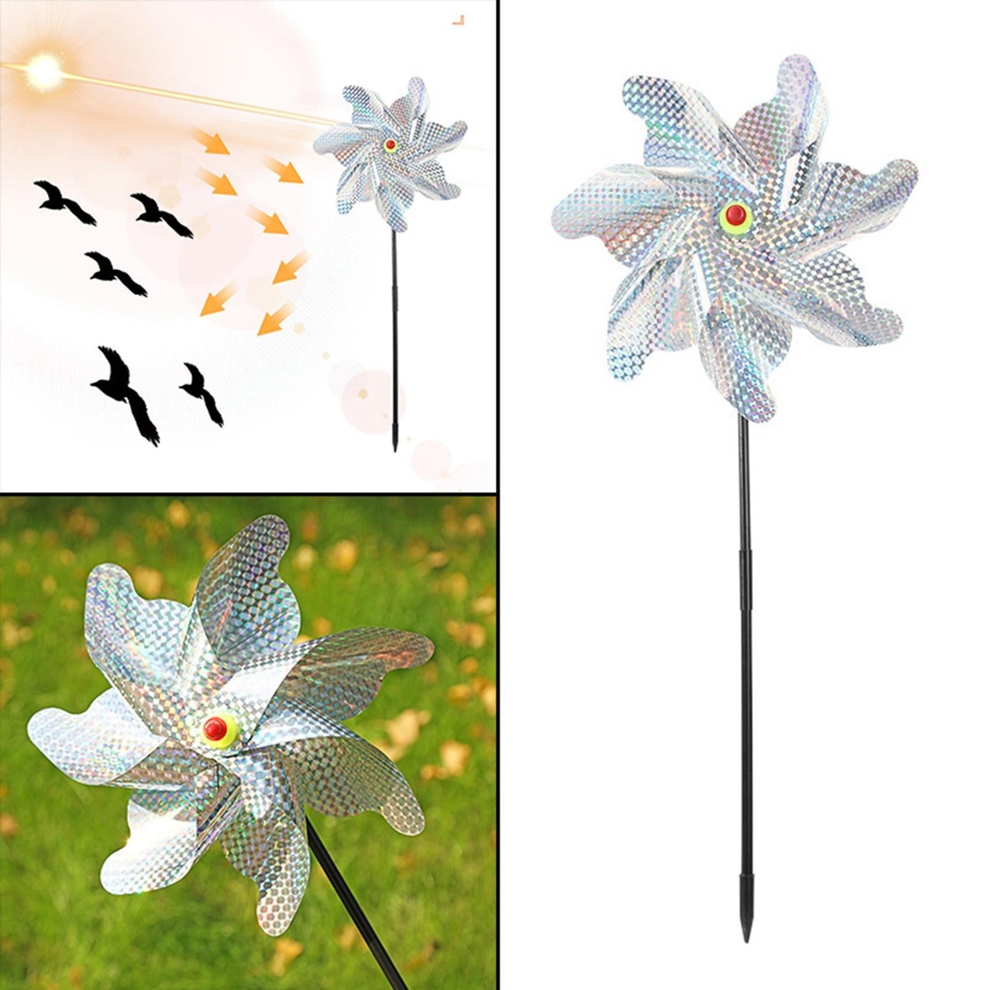 Maxbell Whirl Reflective Pinwheel Wind Spinner Sprankelend Zilver voor Boerderij Tuin Achtertuin