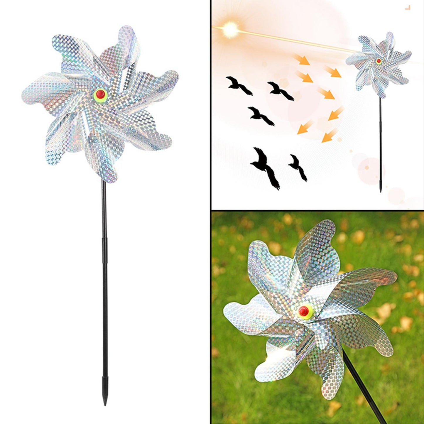 Maxbell Whirl Reflective Pinwheel Wind Spinner Sprankelend Zilver voor Boerderij Tuin Achtertuin