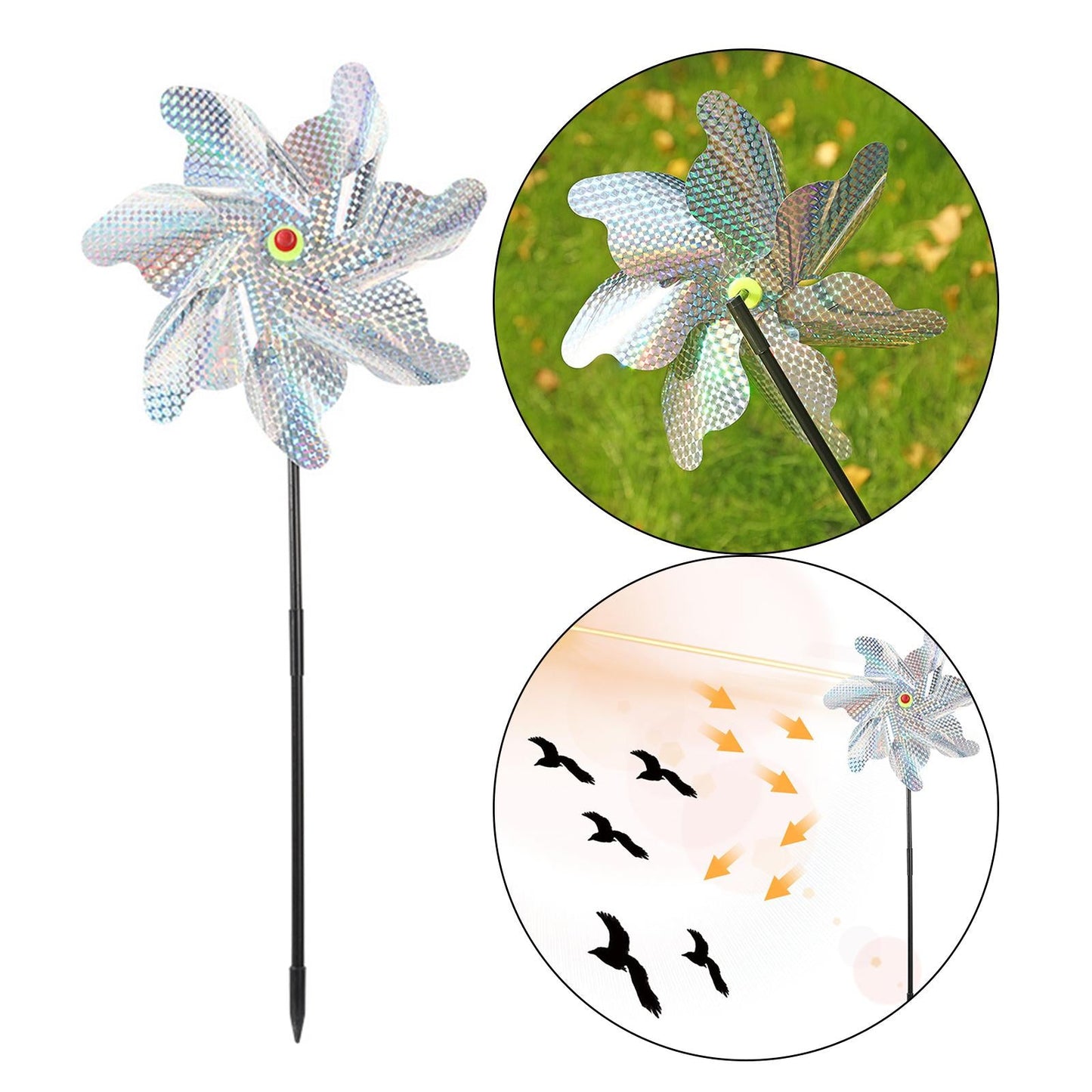 Maxbell Whirl Reflective Pinwheel Wind Spinner Sprankelend Zilver voor Boerderij Tuin Achtertuin
