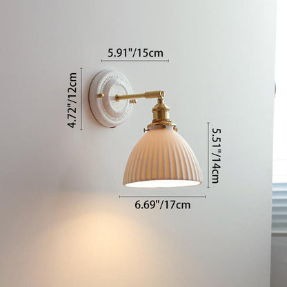 Traditionele Vintage Ronde Keramische Messing 1-Licht Wandlamp voor Woonkamer