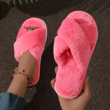 FLUFFY CRISS-CROSS SLIPPERS