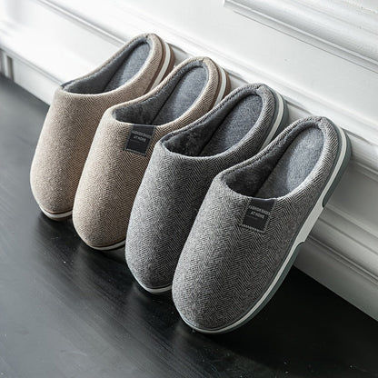 Warme Herenpantoffels met Visgraatstructuur – Comfort & Grip voor Thuis in de Herfst en Winter