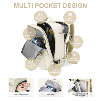 Travelliva Reisrugzak 35 L | Waterdicht & met USB-aansluiting | Antidiefstal & Schoenenvak | Voor Wandelen, Dagelijks Gebruik & Reizen