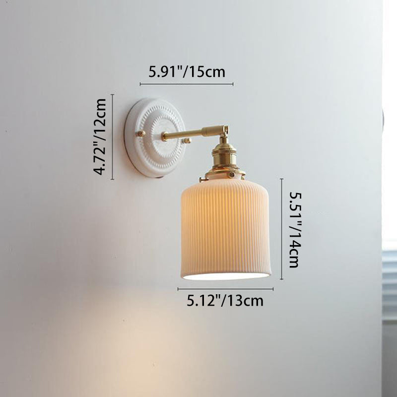 Traditionele Vintage Ronde Keramische Messing 1-Licht Wandlamp voor Woonkamer