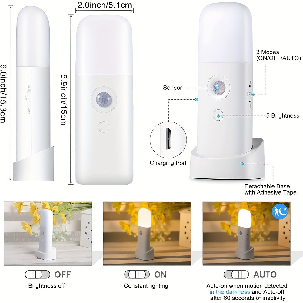 LED Nachtlamp met Bewegingssensor – USB-oplaadbaar en Verstelbare Helderheid voor Slaapkamers en Gangen