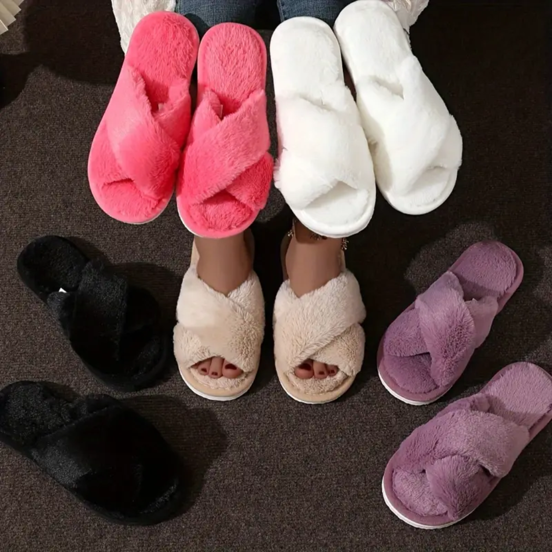 FLUFFY CRISS-CROSS SLIPPERS