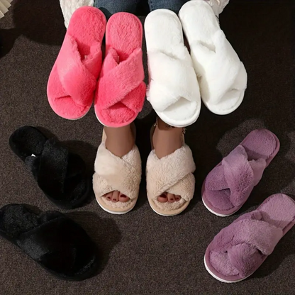 FLUFFY CRISS-CROSS SLIPPERS