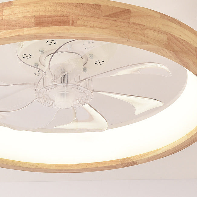 Traditionele Japanse Massief Houten IJzer Acryl ABS Ronde Holle LED Flush Mount Plafondventilator Licht Voor Slaapkamer
