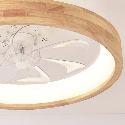 Traditionele Japanse Massief Houten IJzer Acryl ABS Ronde Holle LED Flush Mount Plafondventilator Licht Voor Slaapkamer