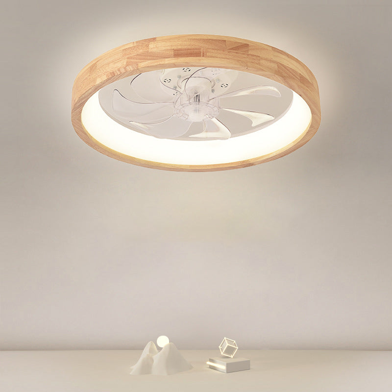 Traditionele Japanse Massief Houten IJzer Acryl ABS Ronde Holle LED Flush Mount Plafondventilator Licht Voor Slaapkamer