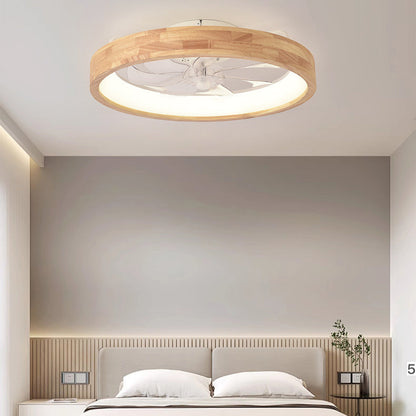 Traditionele Japanse Massief Houten IJzer Acryl ABS Ronde Holle LED Flush Mount Plafondventilator Licht Voor Slaapkamer
