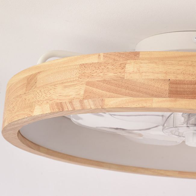 Traditionele Japanse Massief Houten IJzer Acryl ABS Ronde Holle LED Flush Mount Plafondventilator Licht Voor Slaapkamer
