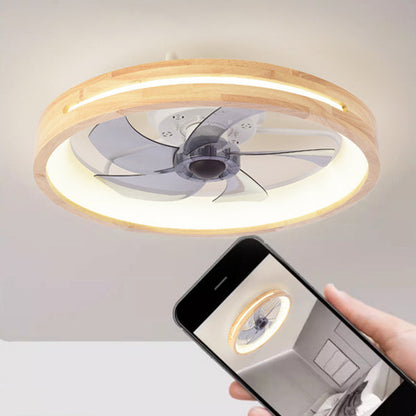 Traditionele Japanse Massief Houten IJzer Acryl ABS Ronde Holle LED Flush Mount Plafondventilator Licht Voor Slaapkamer