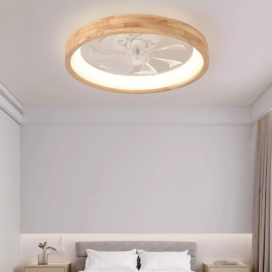 Traditionele Japanse Massief Houten IJzer Acryl ABS Ronde Holle LED Flush Mount Plafondventilator Licht Voor Slaapkamer