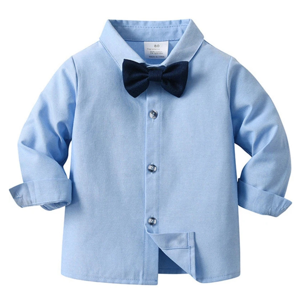 Chic Jongenspak 3-delig – Blauw Overhemd, Gilet en Broek met Strikje