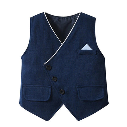 Chic Jongenspak 3-delig – Blauw Overhemd, Gilet en Broek met Strikje