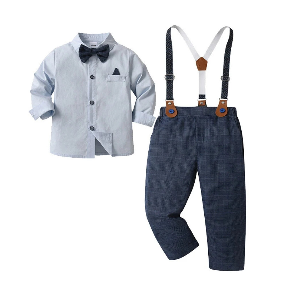 Chic Jongenspak 3-delig – Blauw Overhemd, Gilet en Broek met Strikje