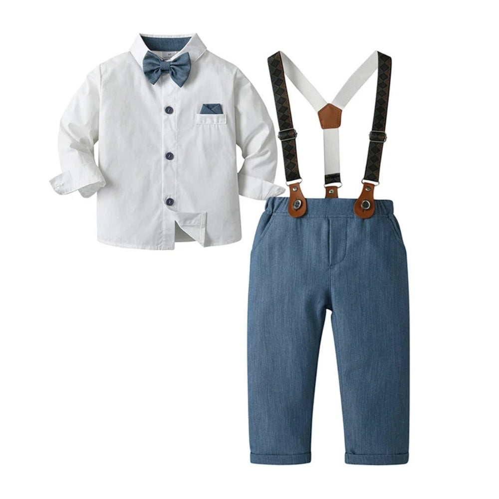 Chic Jongenspak 3-delig – Blauw Overhemd, Gilet en Broek met Strikje