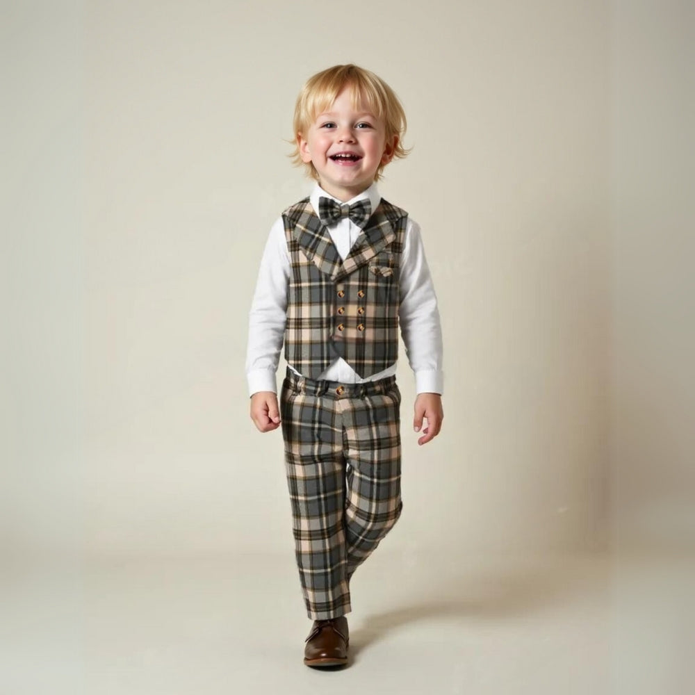 Chic Jongenspak 3-delig – Blauw Overhemd, Gilet en Broek met Strikje