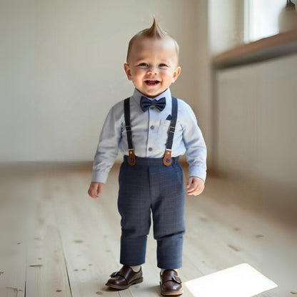 Chic Jongenspak 3-delig – Blauw Overhemd, Gilet en Broek met Strikje