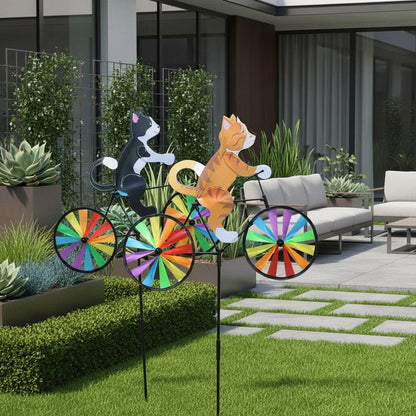 Garden Decoration | Windmill Cat Bicycle | Hand-Painted Figurine | Spinbloom
