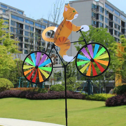 Garden Decoration | Windmill Cat Bicycle | Hand-Painted Figurine | Spinbloom