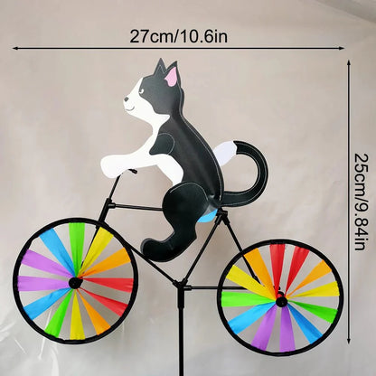 Garden Decoration | Windmill Cat Bicycle | Hand-Painted Figurine | Spinbloom