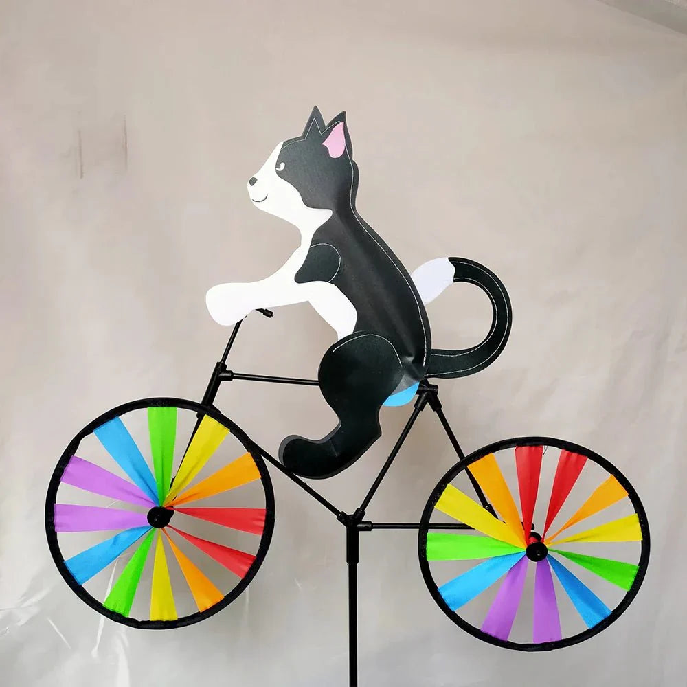 Garden Decoration | Windmill Cat Bicycle | Hand-Painted Figurine | Spinbloom