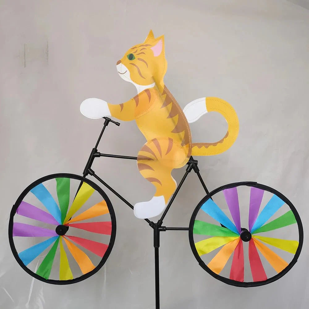 Garden Decoration | Windmill Cat Bicycle | Hand-Painted Figurine | Spinbloom