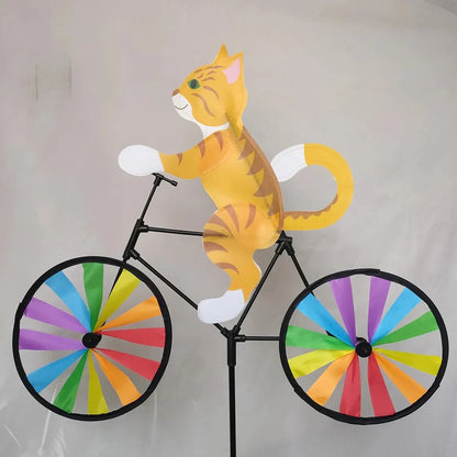 Garden Decoration | Windmill Cat Bicycle | Hand-Painted Figurine | Spinbloom