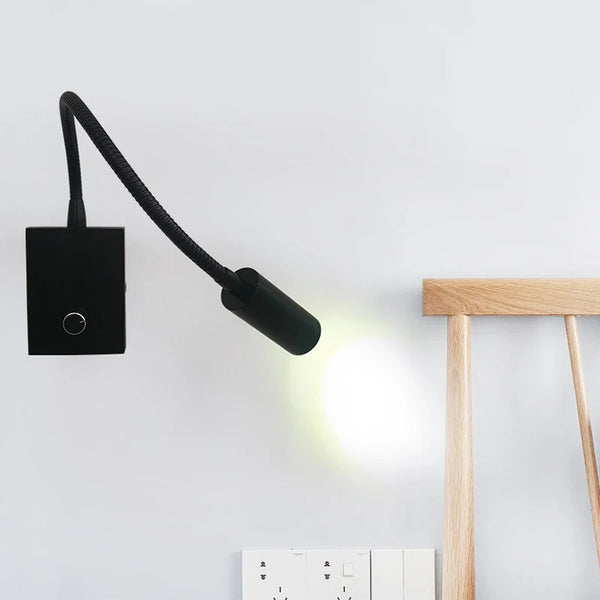 LED Wandlamp 3W – Zwart  Flexibele Bedlamp met Schakelaar – 220V Binnenverlichting