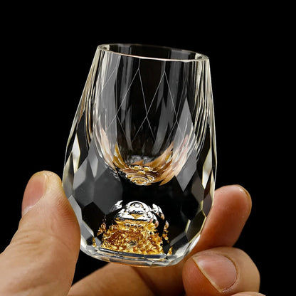 Luxury Crystal Glasses with Gold Flakes – Handgemaakt – Set van 2 – Voor whisky en premium dranken