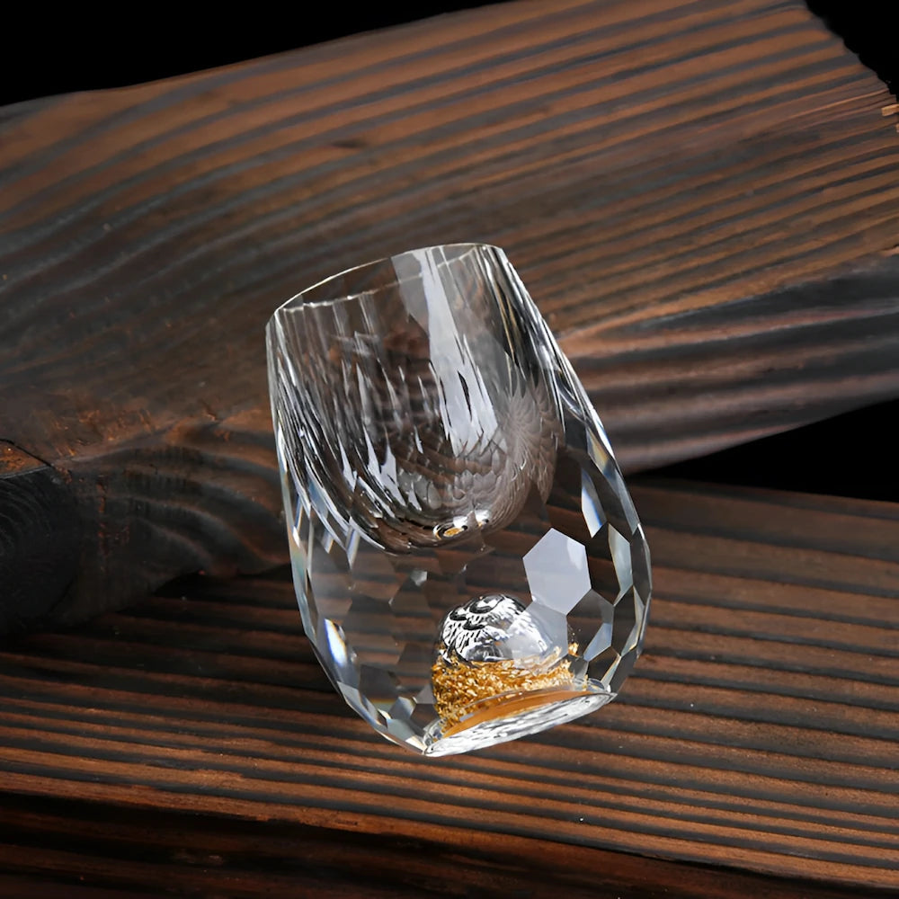 Luxury Crystal Glasses with Gold Flakes – Handgemaakt – Set van 2 – Voor whisky en premium dranken