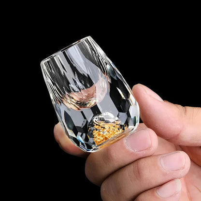 Luxury Crystal Glasses with Gold Flakes – Handgemaakt – Set van 2 – Voor whisky en premium dranken