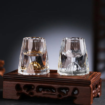 Luxury Crystal Glasses with Gold Flakes – Handgemaakt – Set van 2 – Voor whisky en premium dranken