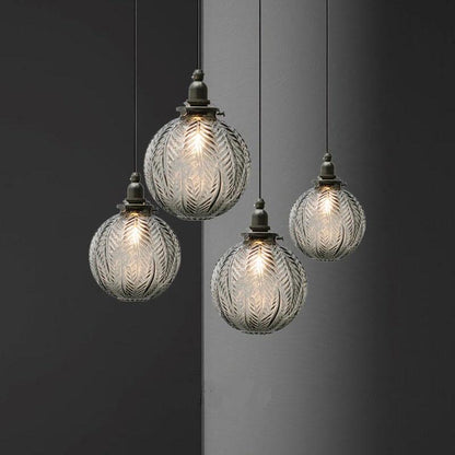 Retro Lotus Textuur Glas 1-Licht Globe Hanglamp