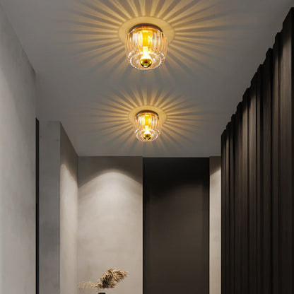 Moderne Luxe Glazen Zonvorm Volledig Koper Dubbel Doel 1-Licht Plafondlamp