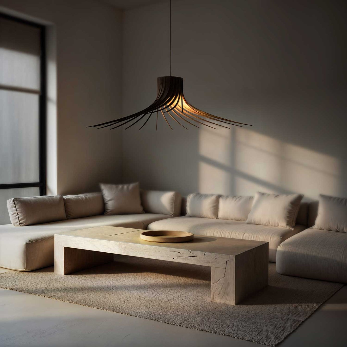 Rotond - Grote cirkelvormige hanglamp van natuurlijk hout, handgemaakt