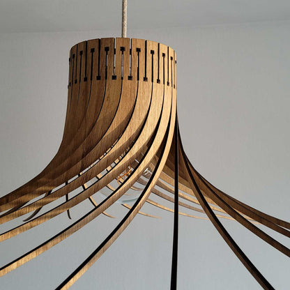 Rotond - Grote cirkelvormige hanglamp van natuurlijk hout, handgemaakt