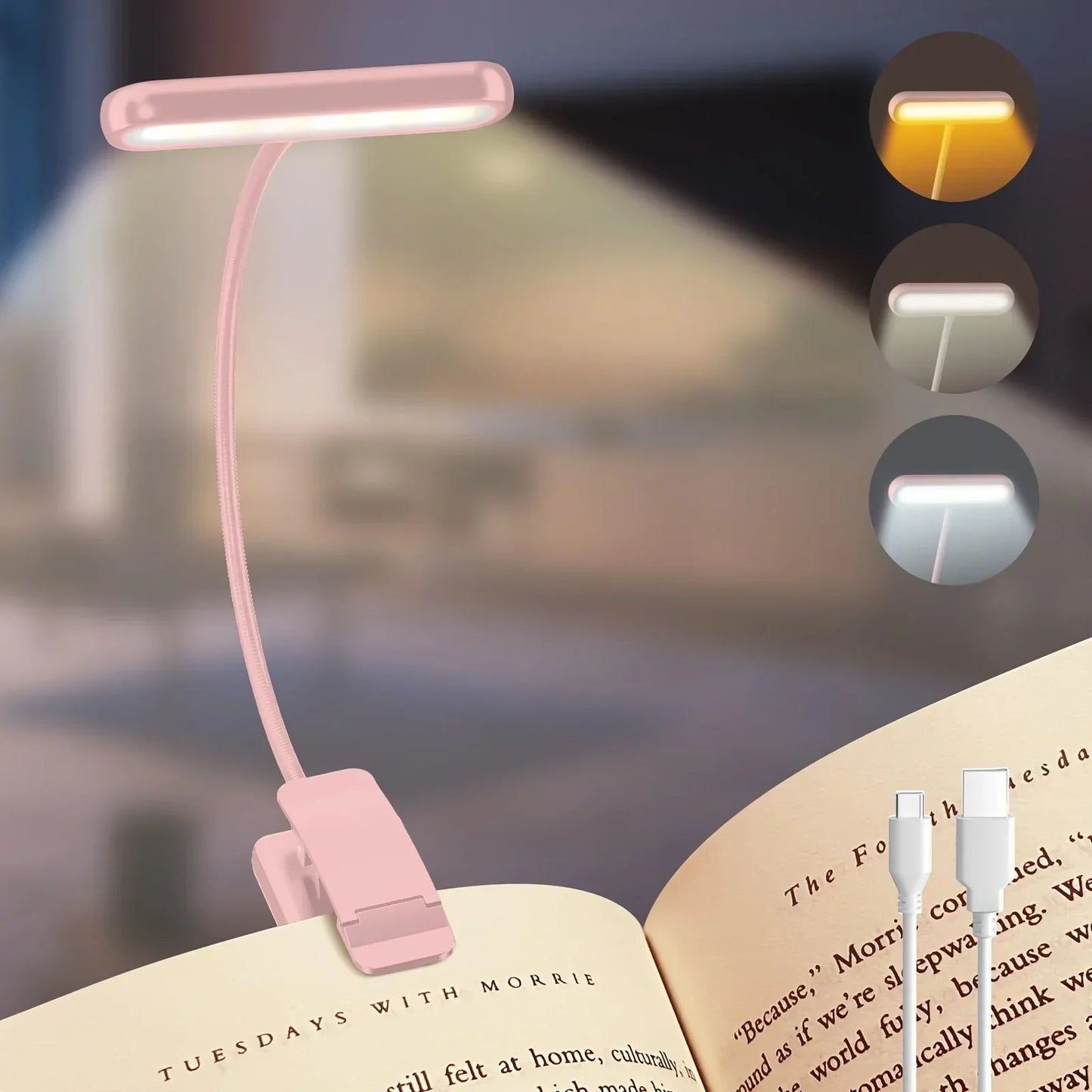 Leeslamp FlexiRead | Oplaadbaar via USB | 3 Lichtkleuren & Dimbaar | Clip & Flexibele Arm