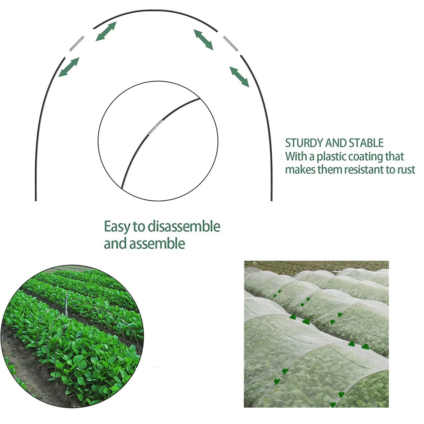 Plantura FlexGrow Tuinboog-set van glasvezel | DIY Planten tunnel voor verhoogde bedden & vroege bedden | Roestvrij & Herbruikbaar | Inclusief koppelingen