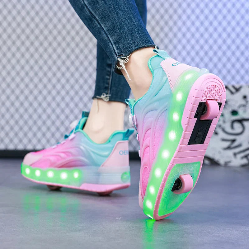 LED Licht Roller Skate Schoenen voor Kinderen – Verlichte Sneakers voor Jongens en Meisjes met USB Oplaadbare Wielen
