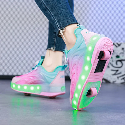 LED Licht Roller Skate Schoenen voor Kinderen – Verlichte Sneakers voor Jongens en Meisjes met USB Oplaadbare Wielen